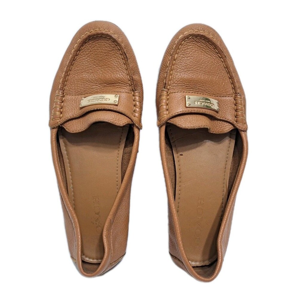 Coach Fredrica Pebbled Leather Driving Loafers Womens 8.5 Tan Gold Logo A5175 - Picture 7 of 11